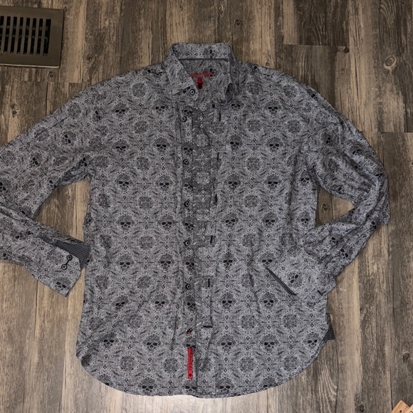 Visconti Black Other - Luciano Visconti Limited Edition Mens  small Skull Paisley Collared Button Shirt